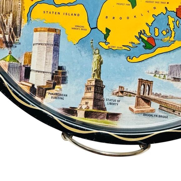 NEW YORK CITY VINTAGE SOUVENIR METAL TRAY - PRE-WORLD TRADE CENTER - 11" DIA. - Picture 5 of 6